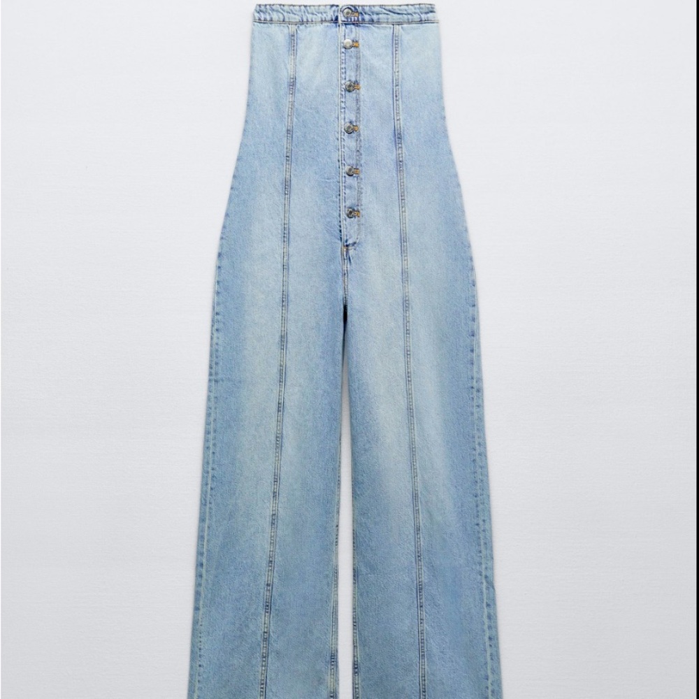 ZARA TRF STRAPLESS DENIM JUMPSUIT BLUE SIZE Medium | 8197/059
